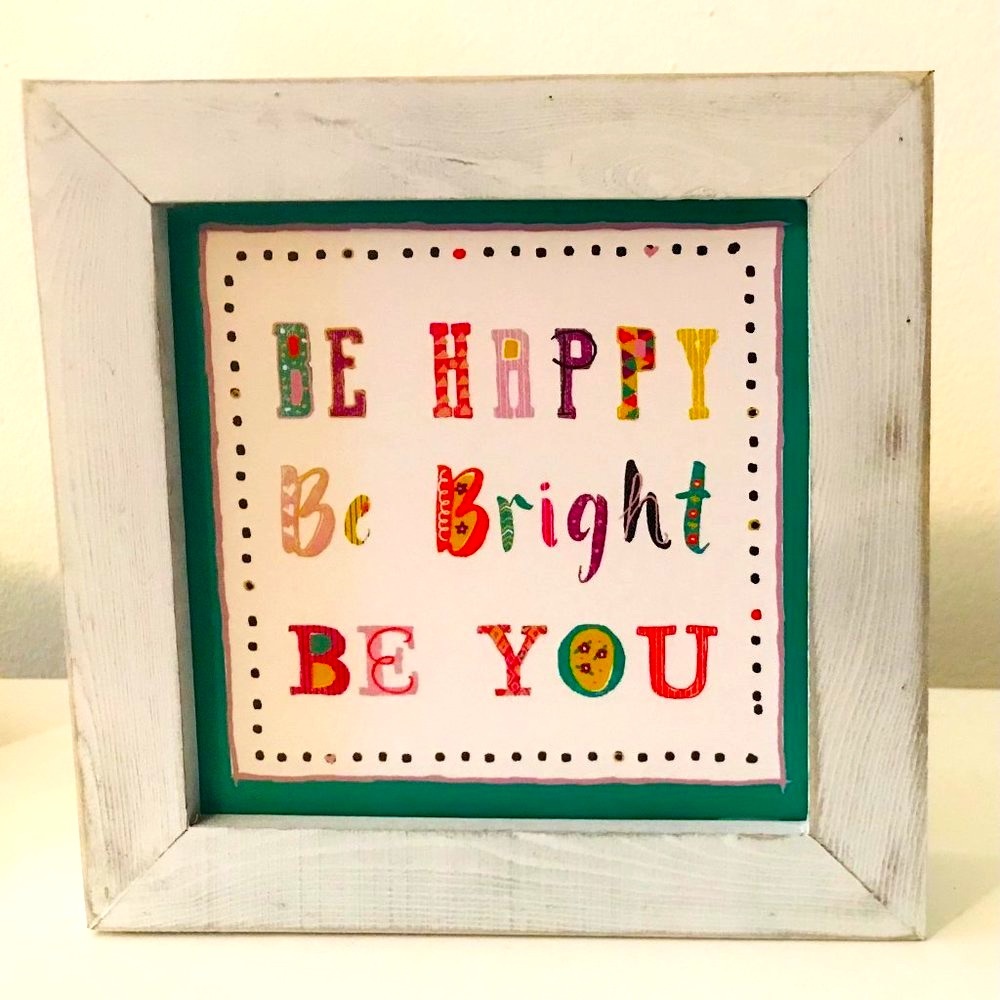 Carpentree Whitewashed Wooden Wall or Box Tabletop "Be Happy Be B…